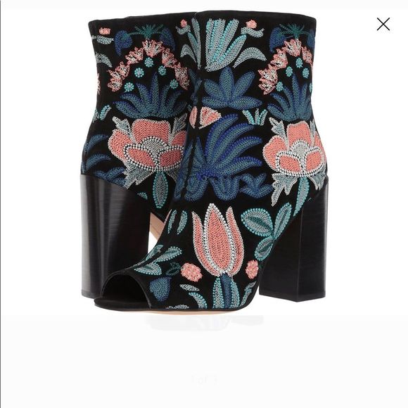 Rebecca Minkoff | Black Floral Embroidered Bootie - Picture 2 of 7